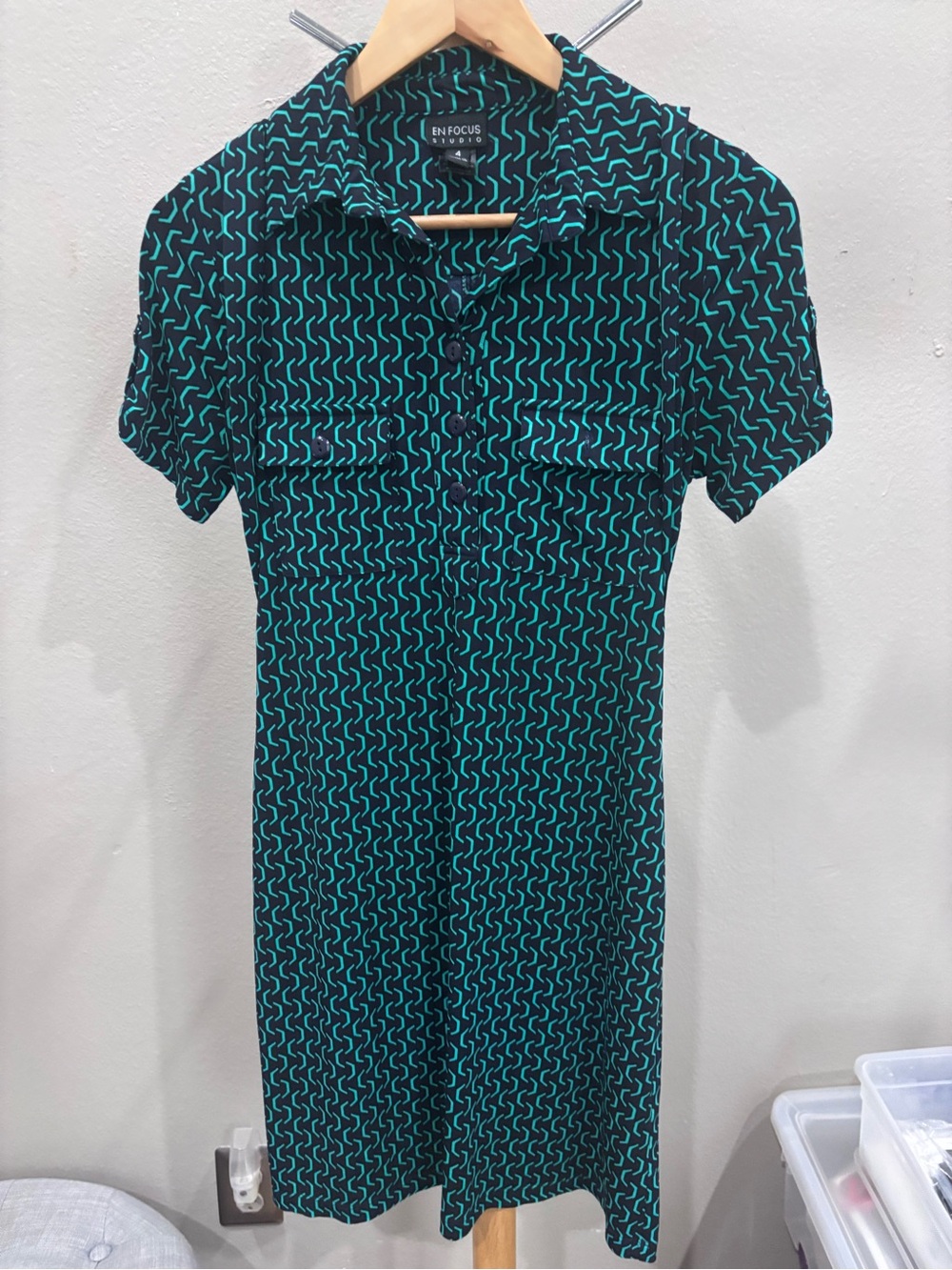 Enfocus Studio Green and Black Short-Sleeve Shirt Dress